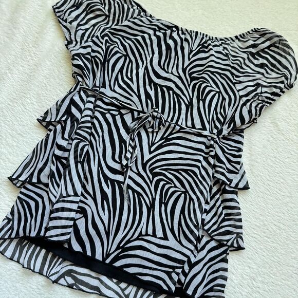 Vintage Ruffled Blouse \ Y2K Zebra Print Top by IZ Byer - Picture 12 of 13